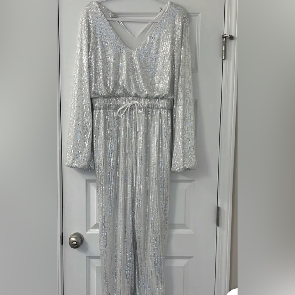 Red Dress Boutique Mustard Seed Silver Sequin Jumpsuit